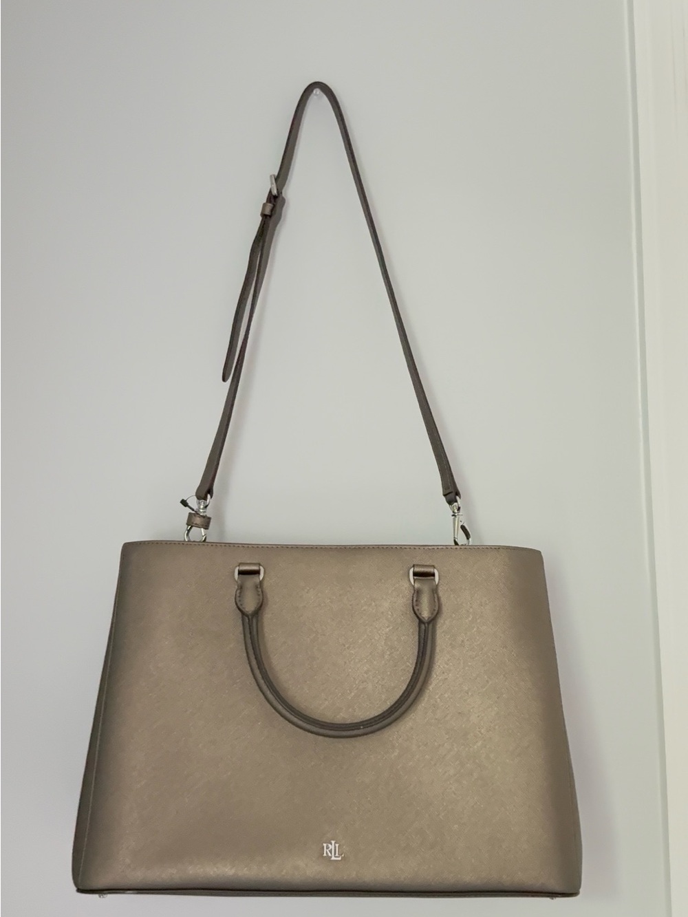 Ralph Lauren Metallic Taupe Tote with Shoulder Strap